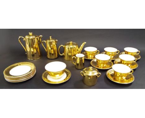 Royal Worcester gold lustre tea service for six, the coffee pot 8" high