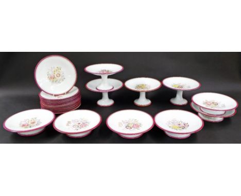 Ashworth Ironstone floral dessert service, pattern no. 8396, comprising twelve plates  9.25" diameter, six low comports and f