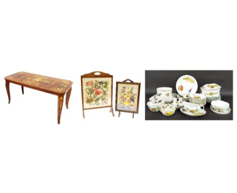 Collection of Royal Worcester 'Evesham' pattern dinner wares, two fire screens and a Sorrento style coffee table 