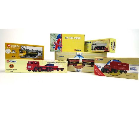 Thirteen Corgi Classics models comprising:97329 Bedford O articulated,97895 AEC flatbed BRS,97892 AEC Mercury truck & trailer