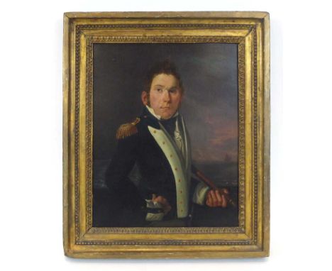 Attributed to Richard Livesay,half length portrait of a lieutenant,unsigned,oil on panel,28 x 22.5 cm*purchased from Laurence