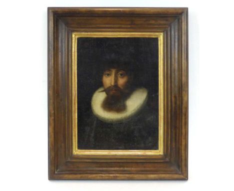German School, 17th century,a head and shoulders portrait of a gentleman wearing a white ruff,unsigned,oil on canvas,26 x 19 