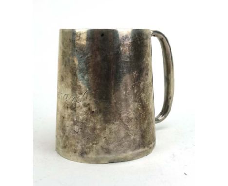 An early 20th century silver Christening mug of plain tapered form, maker HW Ltd., Birmingham 1920, h. 6.5 cm, 1.5 ozs CONDIT