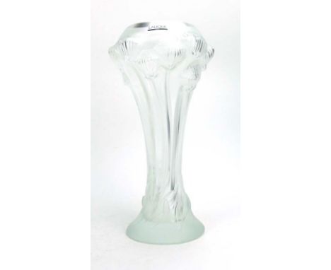 A modern Lalique 'Button Rose' pattern vase of slender baluster form, h. 35.5 cm, with fitted box CONDITION REPORT: No obviou