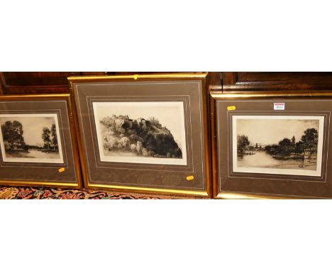 John Fullwood - Penton Hook Backwater, and Hampton on Thames, pair, etchings, titled in pencil to the margin 17.5x24.5cm; and