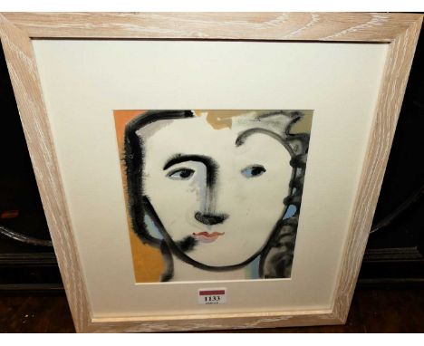 B Heriz - After Picasso, portrait watercolour wash, signed lower right 19x17cm