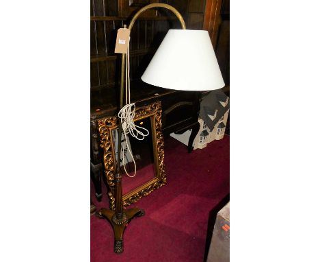 A 19th century rosewood, brass and later adapted standard lamp, of arc form, with shade 
