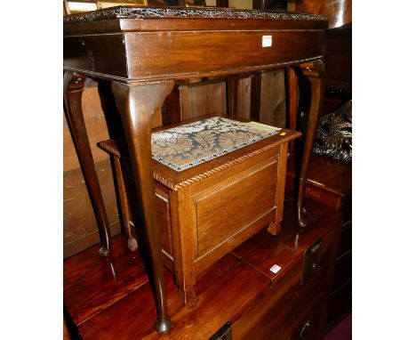 An early 20th century mahogany bowfront foldover baize lined card table, w.69cm; together with an early 20th century oak hing