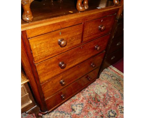 A Victorian mahogany round cornered chest, of two short over three long drawers, w.98cmCondition report: H106cm, D47cm, W100c