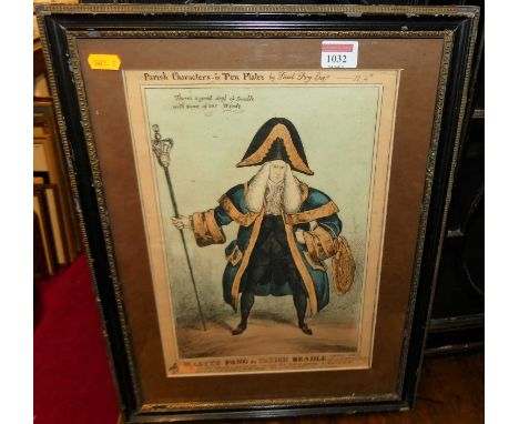 Master Fang - The Parish Beagle, a satirical hand coloured etching by John Phillips, published by S Gans 1829, 34x24cm, in gl