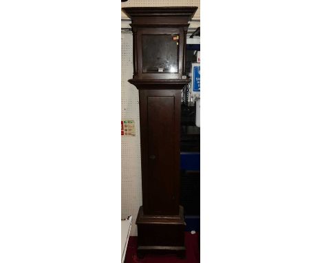 An early 19th century provincial scrumble-finish pine longcase clock case and hood only, h.205cm