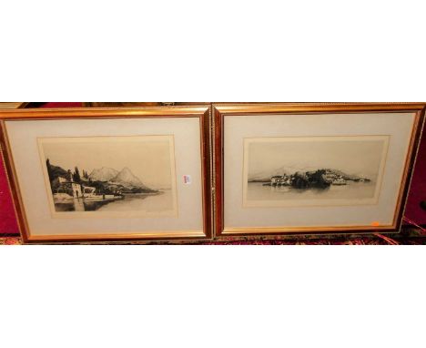 Andrew Affleck - continental mountain lake lodge, etching, signed in pencil to the margin, 25x40, and one other by the artist