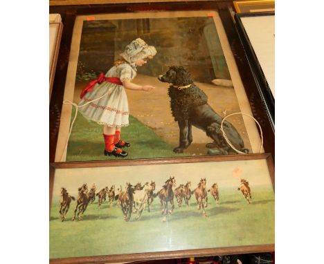 'On Trust' a framed Pear's print, 50 x 40cm, in softwood glazed frame; together with a print of gambolling horses (2)Conditio