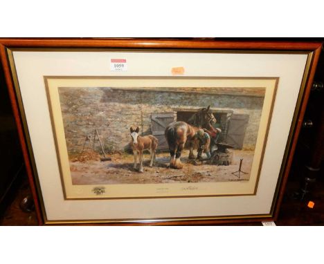 David Shepherd (1931-2017) - Shoeing time, limited edition print No.1068/1200, signed in pencil to the margin, 23 x 41cm
