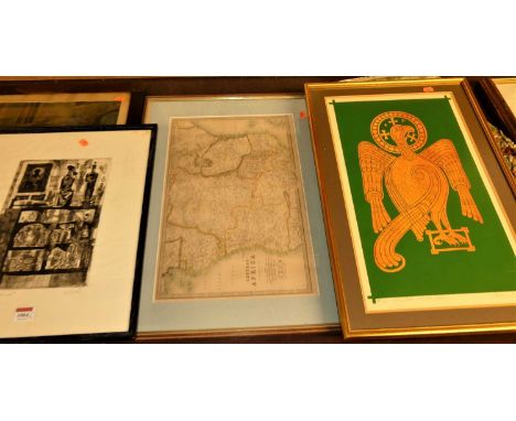 Steven Doyle (contemporary) - Symbol of St John, limited edition print No.71/100, 49 x 30cm; 18th century engraved county map