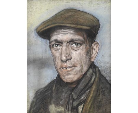 Austin Osman Spare (British, 1886-1956)Portrait of a Man Wearing a Cap signed with initials, dated and inscribed 'AOS/PXT/35'