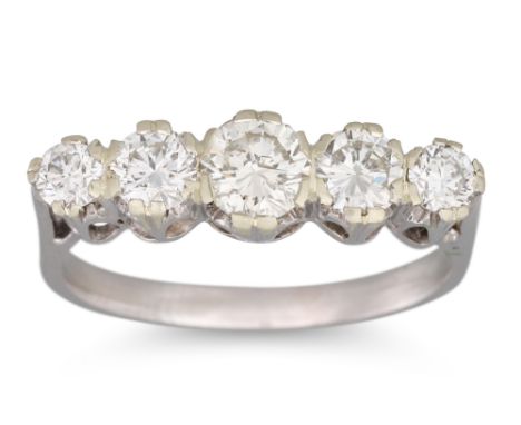 A DIAMOND FIVE STONE RING, the brilliant cut diamond mounted in 18ct white gold. Estimated: weight of diamonds: 1.20 ct. colo