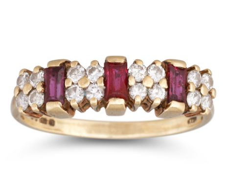 A DIAMOND AND GEM SET RING, mounted in gold