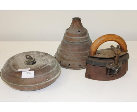 Two vintage copper items &amp;  antique steam iron 