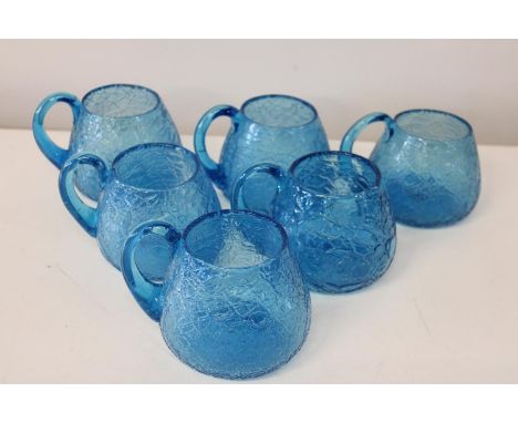 A set of six vintage blue crackle glaze handled glasses 