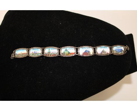 A silver &amp; enamel bracelet depicting German towns 