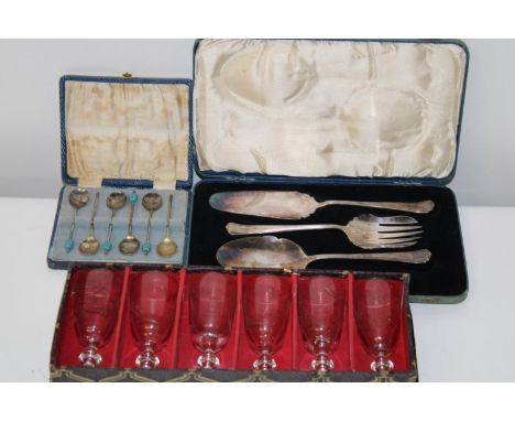 Three box sets of vintage cutlery &amp; glass ware 