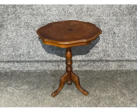 Vintage mahogany inlaid small side table on tripod feet (54cm x 60cms)