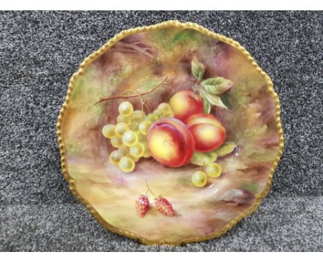 Royal Worcester handpainted plate with gadroon edge by Horace Price depicting fruit 27.5cm