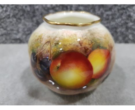 Royal Worcester hand painted squat vase with shaped rim signed Roberts no C 161 6.5cm high.