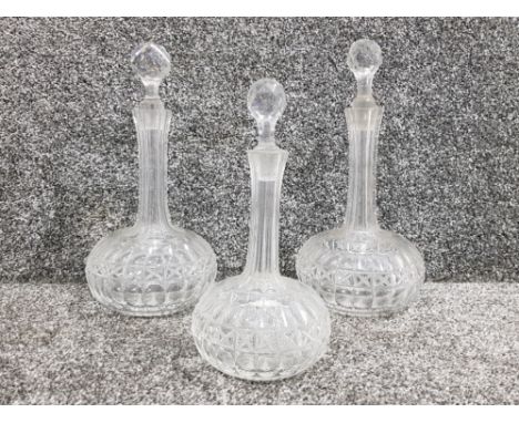 Vintage cut glass 'shaft and globe' decanters 2 large and 1 small