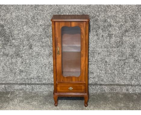 Contemporary display cabinet with middle glass shelf and under drawer