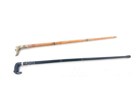 2 vintage walking stick one Ebony and one brass handle walking stick 