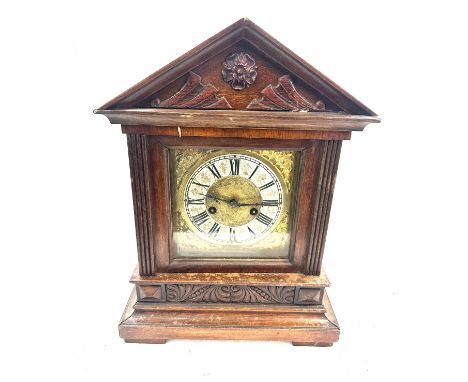 Edwardian brass face bracket clock, untested, approximate measurements: Height 20 inches, Width 12 inches, Depth 7 inches 