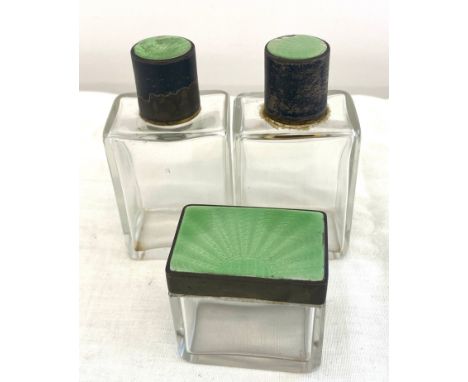 Enamel lidded scent bottle, with stoppers, damage to enamel 