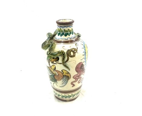 Vintage majolica hand painted vase, marks to base, height 7 inches 