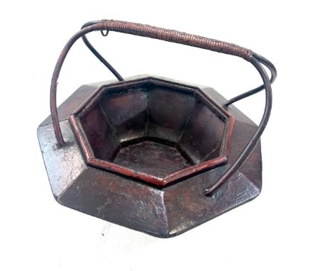 Vintage wooden chinese wedding basket octagonal 11 inches tall 