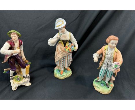 3 Vintage Dresden figures 8 inches tall 