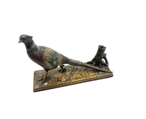 Vintage cold painted bronze table lighter inc the shape of a pheasant, af 