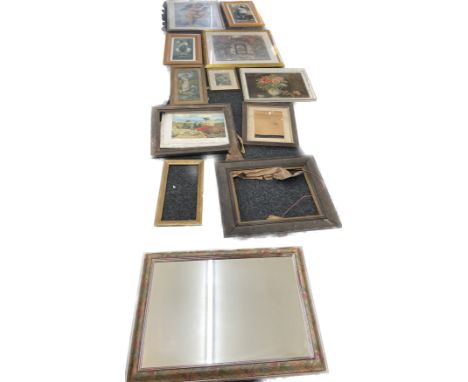 Selection of vintage and later pictures, prints, mirror and frames, various sizes and genre, (12 in total) 