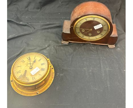 Two vintage clocks one Westminster chime and one brass ships clock - untested 