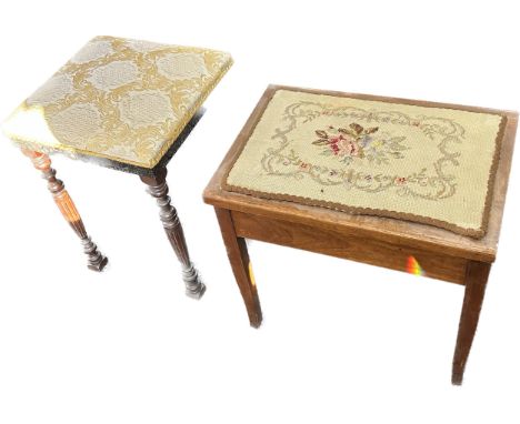Vintage wooden sewing box, mahogany piano stool 