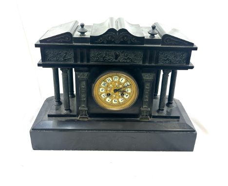 2 key hole slate mantle clock 18 inches wide 13 inches tall 5.5 inches depth, untested 