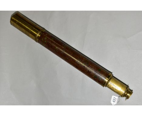 A 19TH CENTURY WM ASHMORE OF LONDON DAY/NIGHT SINGLE DRAWER TELESCOPE, with japanned wood effect body painted with flowers, c