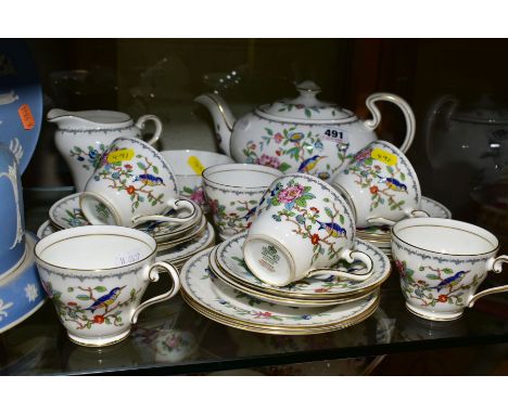 AYNSLEY 'PEMBROKE' TEA WARES, comprising teapot, milk jug, a fluted bowl, six teacups, six saucers and six side plates  Condi