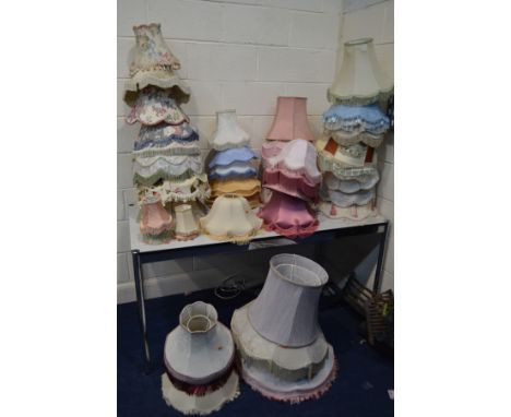 A QUANTITY OF VARIOUS FABRIC LAMP SHADES, of various colours, shapes and sizes