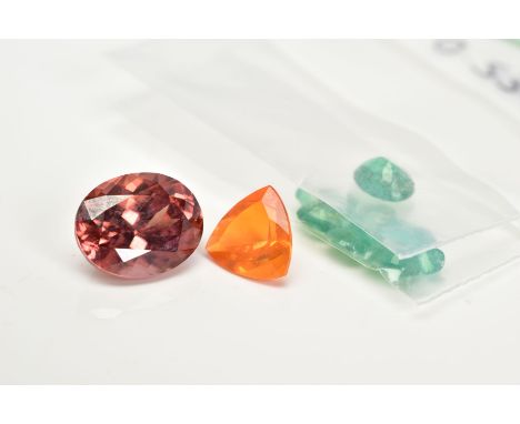 A SELECTION OF LOOSE GEMSTONES, to include a 0.92ct trillion cut fire opal, 7.8 x 7.9 x 4.8mm, a 6.09ct oval cut brown zircon