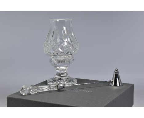 A BOXED WATERFORD CRYSTAL LISMORE 'FAIRY LAMP CANDLE HOLDER', stamped to base, height 18.5cm, together with a Waterford Cryst