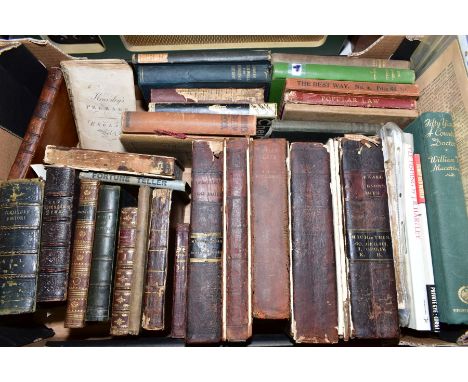 A BOX OF VINTAGE AND ANTIQUARIAN BOOKS, including vols 5 &amp; 7 of 'The Spectator' (1766), 'The Guardian' volume the first (