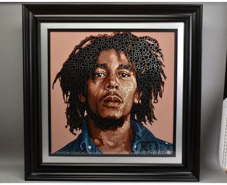 PAUL NORMANSELL (BRITISH 1978) 'IRON , LION, ZION' a portrait of Reggae legend Bob Marley, initialled bottom right, acrylic o