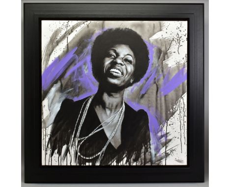 JEN ALLEN (BRITISH 1979) 'NINA SIMONE' a portrait of the American singer/songwriter, signed bottom right, oil on canvas, fram